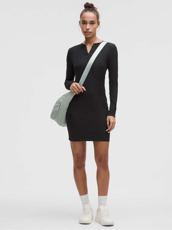 lululemon athletica Dresses & Skirts - Lululemon 2025 All Aligned Ribbed Long-Sleeve Henley Dress Black Size Small